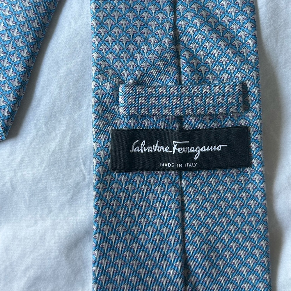Salvatore Ferragamo Blue Geometric Silk Tie
